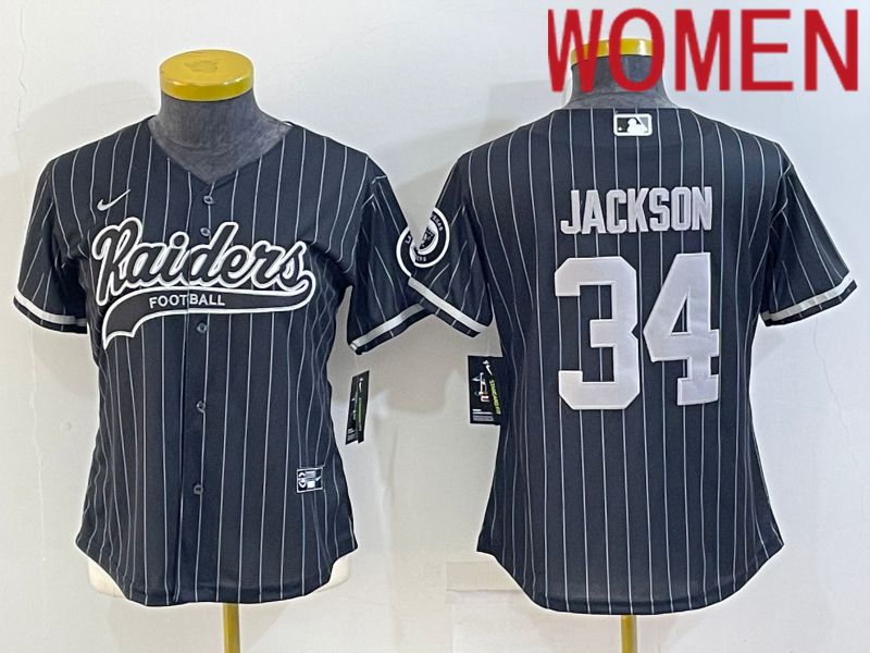 Women Oakland Raiders #34 Jackson Black stripe 2022 Nike Co branded NFL Jerseys->women nfl jersey->Women Jersey